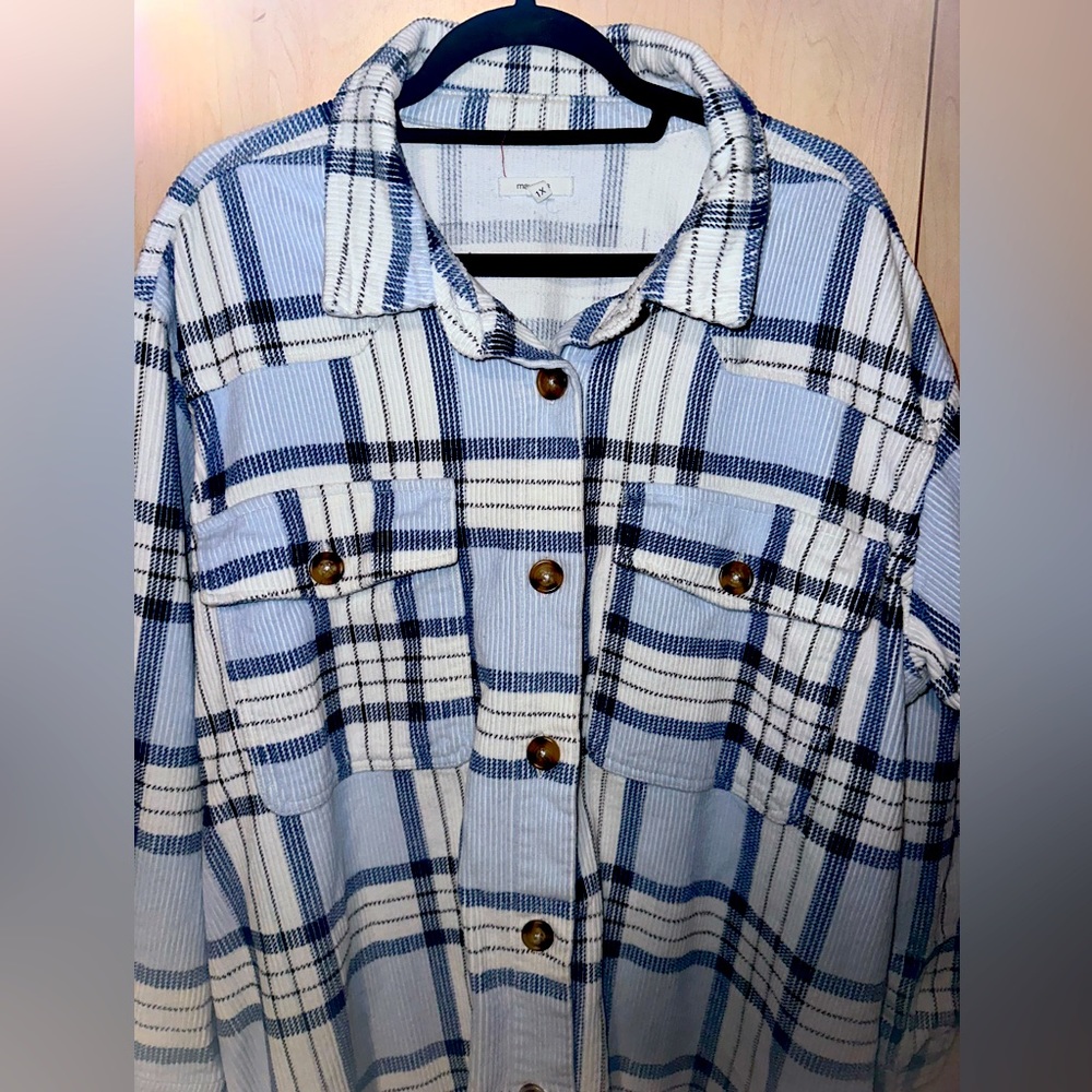 Woman’s blue corduroy Shacket from Maurice’s